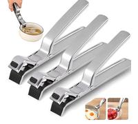 Upgraded Stainless Steel Hot Plate Gripper, Anti-Scald Stainless Steel Bowl Clip, Multi Angle Durable Heat-Resistant Kitchen Clip, Non-Slip Design, for Bowls Pans Dishes (3 Pcs)