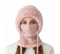Upgraded Winter Balaclava Hat Scarf - 3 in 1 Beanie Hat with Scarf and Mask for Women, Thickened Windproof Fleece Lined (Pink)