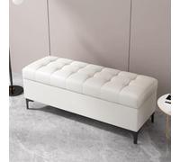Upholstered Ottoman Storage Bench Rectangle End of Bed Seating White Storage Bench for Living Room Bedroom & Entryway 100x40x43cm