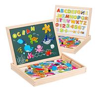 Uping Puzzle de Madera Magnético Puzzle de 90 Piezas Número de 40 Piezas y Alfabeto Tablero de Dibujo de Doble Cara Magnético Juguete Educativo para niños de 3 años+