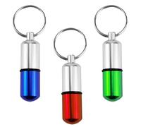 UPIQNG - Pastillero de 3 piezas con llavero portátil de metal para medicamentos, contenedor de aspirina, impermeable, mini pastillero para viajes al aire libre (rojo, azul, verde)