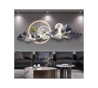 UPJAKS Decoración de Arte de Pared de Paisaje 3D con Reloj Tradicional Chino Nueve Pintura de Pared de Pescado con montañas ríos y Luna Mural de Entrada iluminada para Sala