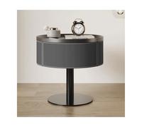 UPJAKS Mesita de noche redonda con cajón moderno de madera sólida con patas de metal silla de montar mesita de noche de cuero mesita de noche pequeña mesa final para sala de estar dormitorio