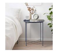 UPJAKS Sofa Mesa Auxiliar pequeña de Metal Redonda con Almacenamiento for sofá, con Bandeja Desmontable for Sala de Estar y Dormitorio, 47 x 50 cm Salon(BLU)