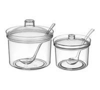 UPKOCH 2 Juegos Tarros Acrílicos para Condimentos, Caja Transparente para Azúcar y Especias, Cucharas Pequeñas, Tamaño Grande y Pequeño, Resistente hasta 60 °c, para Cocina y Restaurante