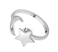 UPKOCH Anillo de Estrella y Luna Ajustable para Mujer, Diseño Abierto en Color Platino Claro, Joyería Ligera y Creativa para Uso Diario, Tamaño Pequeño
