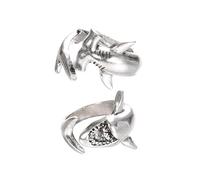 UPKOCH Anillo de Tiburón Blanco Grande Ajustable de Aleación, 2 Piezas, Diseño Realista Plateado, para Mujer, Obsequio de San Valentín y Navidad