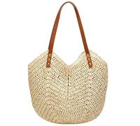 UPKOCH Bolso de Paja Tejido a Mano para Mujer, Bolso de Hombro Beige de Papel Trenzado, Bolsa de Verano Grande para Playa, Vacaciones y Uso Diario, Estilo Casual y Ligero