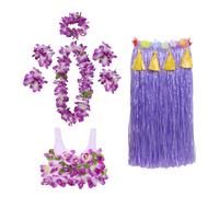 UPKOCH Falda Hawaiana 80 CM de Hierba Gruesa 8 Piezas Conjunto de Disfraz Hula para Fiesta Tropical Incluye Top de Algodón Flores Diadema Collar Brazaletes y Tobilleras para Mujer