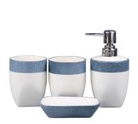 UPKOCH Juego de Baño Cerámico de 4 Piezas Tecnología de Esmalte de Nieve, Diseño Antideslizante y Color Azul para Baño Doméstico Elegante y Práctico