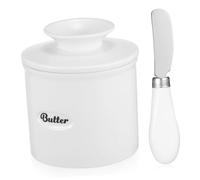 UPKOCH Mantequera francesa, recipiente para té de cerámica, recipiente de almacenamiento para alimentos en la cocina, lata de queso de cerámica, estilo occidental, vidrio sellado, acero inoxidable 410
