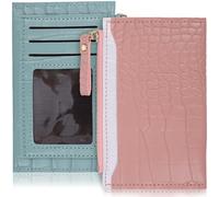UPKOCH Monedero de PU para Mujer Estampado de Cocodrilo, Doble Cartera 9X14X0,5 CM, Colores Azul y Rosa, Gran Capacidad para Tarjetas y Monedas en Actividades Diarias