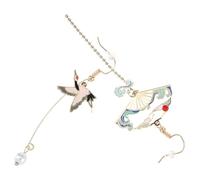 UPKOCH Pendientes Colgantes Chinos de Abanico Asimétricos Diseño de Grulla y Nubes Estilo Retro Vintage Pendientes Étnicos para Mujer Accesorios para Ocasiones Obsequios