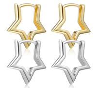 UPKOCH Pendientes de Aro Forma de Estrella de Cinco Puntas, Ligeros y Fáciles de Llevar, Chapados en Oro 18k, 2 Pares para Mujeres en Dress Up