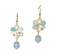 UPKOCH Pendientes de Flores Colgantes Étnicos Vintage Gancho Largo, Accesorios de Joyería de Jade para Mujer, Estilo Antiguo, Uso Diario y Ocasión Especial, Par Único