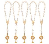 UPKOCH Pulsera de bautizo con cruz de perlas y cuentas, 5 unidades: colgante religioso, pulsera de rosario para baby shower para niñas, joyería cristiana con cuentas de oración.