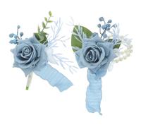 UPKOCH Pulsera Floral Artificial y Ramillete para Boda Color Azul Claro Set de 2 Piezas para Decoración de Celebración Accesorio DIY para Dama de Honor y Baile de Graduación
