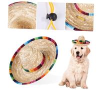 UPKOCH Sombrero de Paja Trenzado Ajustable para Mascotas con Cuerda Beige Estilo México Transpirable para Exteriores Verano Protección Solar para Perros y Gatos