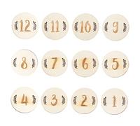 UPKOCH Tarjetas Mensuales Diseño Creativo de Madera 12 Piezas Beige para Bebés y Hojas Números para Fotografía Conmemorativa en Baby Shower