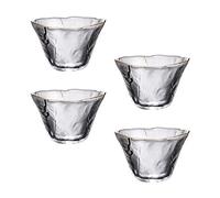 UPKOCH Vaso de chupito japonés Soju de vidrio 4 tazas de sake de vidrio transparente en forma de flor para té, café, licor, bebida universal japonesa para el hogar, cocina, bar, vasos de sake