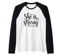 Uplifting She Is Strong Women - Verso de la Biblia Christian Faith Camiseta Manga Raglan