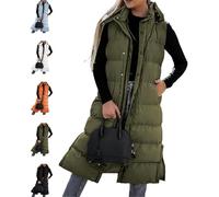 Upliftjoys - Chaleco largo acolchado para mujer, con capucha y cierre de botones, estilo informal, sin mangas, para otoño e invierno, verde, S-10XL