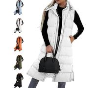 Upliftjoys - Chaleco largo acolchado para mujer, con capucha y cierre de botones, estilo informal, sin mangas, para otoño e invierno, Blanco, S-10XL