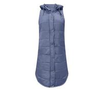 Upliftjoys - Chaleco largo acolchado para mujer, con capucha y cierre de botones, para invierno, sin mangas, para mujer, azul, M-10XL