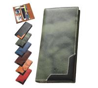 Upliftjoys Cowhide Vintage Wallet, Men Long Leather Bifold Wallet, Western Bifold Leather Long Wallets for Men (Green)