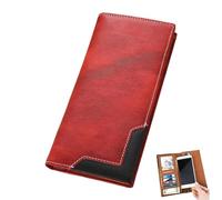 Upliftjoys Cowhide Vintage Wallet, Mens Women Leather Bifold Long Card Wallets, Cowboy Checkbook Wallet for Father Mens Big (Red)