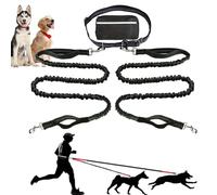 Upliftjoys Dog Leash, Upliftjoys Hands Free Dog Leash with Zipper Pouch, Dual Padded Handles Running Leashes for Medium and Large Dogs, Reflective Design for Walking Running (Black,Double Rope)