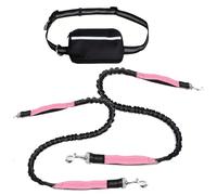 Upliftjoys Dog Leash, Upliftjoys Hands Free Dog Leash with Zipper Pouch, Dual Padded Handles Running with Reflective Design, for Medium and Large Dog (Pink,Double Rope)