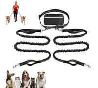 Upliftjoys Dog Leash, Upliftjoys Hands Free Dog Leash with Zipper Pouch, Dual Padded Handles Waist Leashes for Walking, Retractable Dogs Leashes for Small＆Large Dogs (Black,Double Rope)