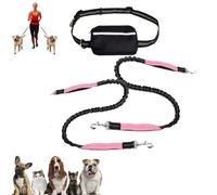 Upliftjoys Dog Leash, Upliftjoys Hands Free Dog Leash with Zipper Pouch, Dual Padded Handles Waist Leashes for Walking, Retractable Dogs Leashes for Small＆Large Dogs (Pink,Double Rope)