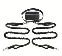 Upliftjoys Dog Leash, Upliftjoys Hands Free Dog Leash with Zipper Pouch, Dual Padded Handles Waist Leashes for Dogs Walking, Retractable Adjustable, Reflective Design (Black,Double Rope)