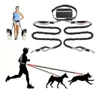 Upliftjoys Dog Leash, Upliftjoys Hands Free Dog Leash with Zipper Pouch, Retractable Adjustable Bungee Waist, for Medium and Large Dog, Reflective Design (Light Gray,Double Rope)