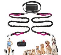 Upliftjoys Dog Leash, Upliftjoys Hands Free Dog Leash with Zipper Pouch, Retractable Bungee Waist Leashes, Adjustable Dual Padded Handles & Reflective Design for Walking & Hiking (Double-Red 2)