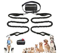 Upliftjoys Dog Leash, Upliftjoys Hands Free Dog Leash with Zipper Pouch, Retractable Bungee Waist Leashes, Adjustable Dual Padded Handles & Reflective Design for Walking & Hiking (Double-Black)