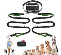 Upliftjoys Dog Leash, Upliftjoys Hands Free Dog Leash with Zipper Pouch, Retractable Bungee Waist Leashes, Adjustable Dual Padded Handles & Reflective Design for Walking & Hiking (Double-Green 2)