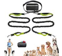 Upliftjoys Dog Leash, Upliftjoys Hands Free Dog Leash with Zipper Pouch, Retractable Bungee Waist Leashes, Adjustable Dual Padded Handles & Reflective Design for Walking & Hiking (Double-Green 3)