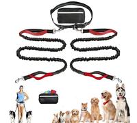 Upliftjoys Dog Leash, Upliftjoys Hands Free Dog Leash with Zipper Pouch, Retractable Bungee Waist Leashes, Adjustable Dual Padded Handles & Reflective Design for Walking & Hiking (Double-Red 1)