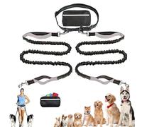 Upliftjoys Dog Leash, Upliftjoys Hands Free Dog Leash with Zipper Pouch, Retractable Bungee Waist Leashes, Adjustable Dual Padded Handles & Reflective Design for Walking & Hiking (Double-Gray)