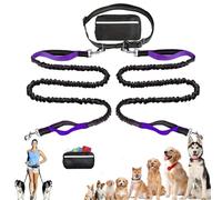 Upliftjoys Dog Leash, Upliftjoys Hands Free Dog Leash with Zipper Pouch, Retractable Bungee Waist Leashes, Adjustable Dual Padded Handles & Reflective Design for Walking & Hiking (Double-Purple)