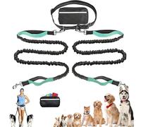 Upliftjoys Dog Leash, Upliftjoys Hands Free Dog Leash with Zipper Pouch, Retractable Bungee Waist Leashes, Adjustable Dual Padded Handles & Reflective Design for Walking & Hiking (Double-Green 1)