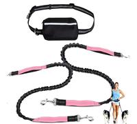 Upliftjoys Hands-Free Dog Leash with Zipper Pouch - Adjustable Bungee Waist Leash for Running & Walking, Dual Padded Handles, Reflective Design - Fits Small to Large Dogs (Pink,Double Leash)