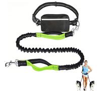 Upliftjoys Hands-Free Dog Leash with Zipper Pouch - Adjustable Bungee Waist Leash for Running & Walking, Dual Padded Handles, Reflective Design - Fits Small to Large Dogs (Green,Single Cord)