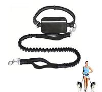 Upliftjoys Hands-Free Dog Leash with Zipper Pouch - Adjustable Bungee Waist Leash for Running & Walking, Dual Padded Handles, Reflective Design - Fits Small to Large Dogs (Black,Single Cord)