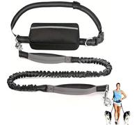 Upliftjoys Hands-Free Dog Leash with Zipper Pouch - Adjustable Bungee Waist Leash for Running & Walking, Dual Padded Handles, Reflective Design - Fits Small to Large Dogs (Grey,Single Cord)