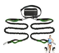 Upliftjoys Hands-Free Dog Leash with Zipper Pouch - Adjustable Bungee Waist Leash for Running & Walking, Dual Padded Handles, Reflective Design - Fits Small to Large Dogs (Grass Green,Double Leash)