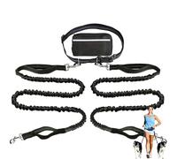 Upliftjoys Hands-Free Dog Leash with Zipper Pouch - Adjustable Bungee Waist Leash for Running & Walking, Dual Padded Handles, Reflective Design - Fits Small to Large Dogs (Black,Double Leash)